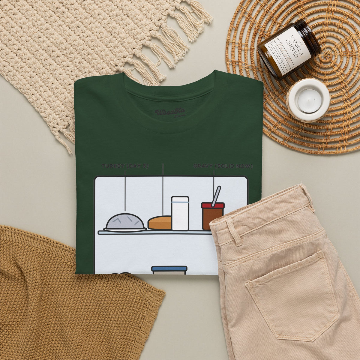 WoozKa Brands Funny Thanksgiving Leftovers T-Shirt, Turkey Pie Front Print