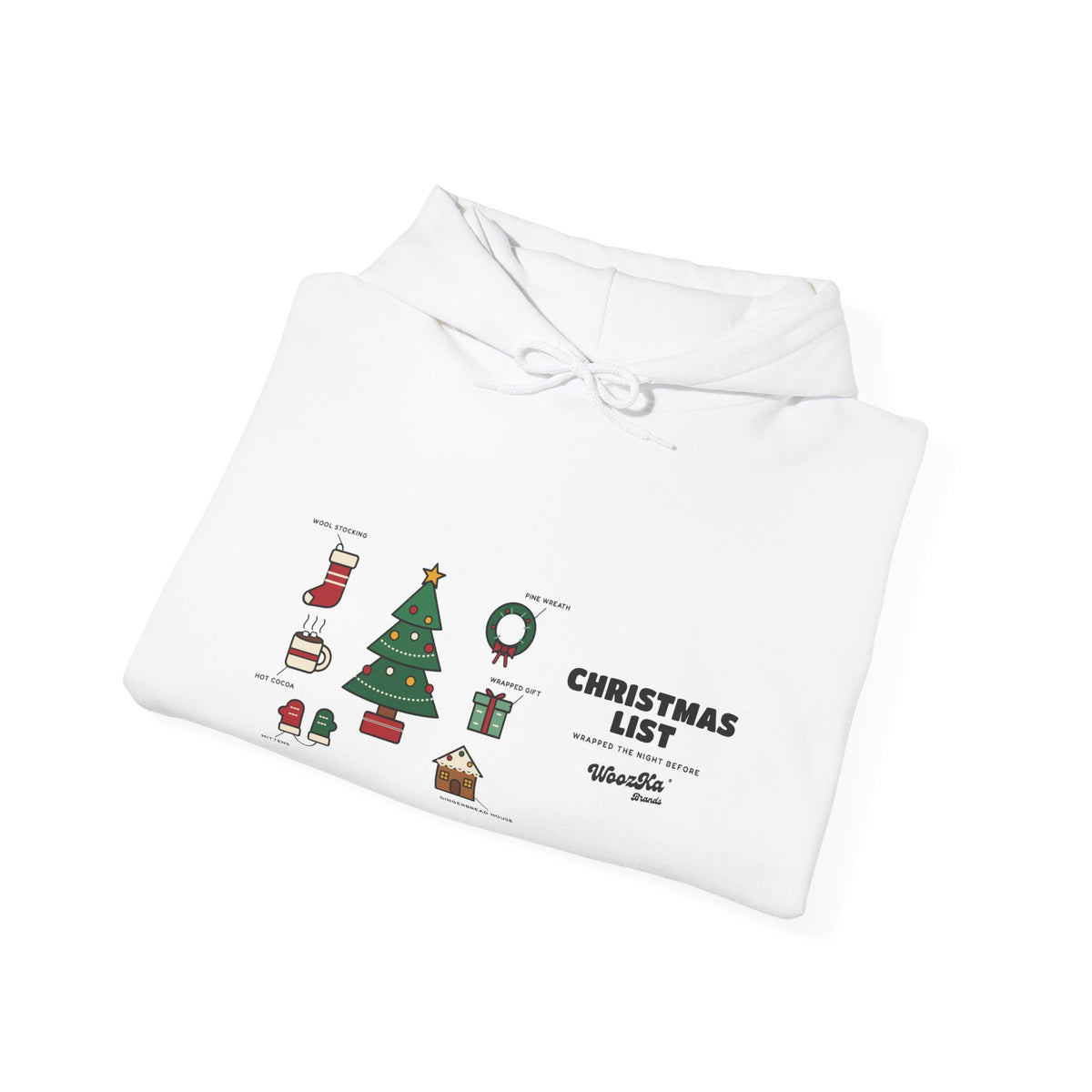 WoozKa Brands Cute Christmas Tree Hoodie, Holiday List Wide Front Print