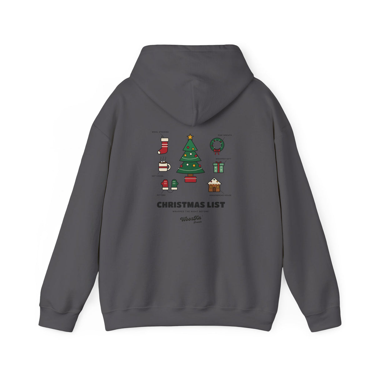 WoozKa Brands Cute Christmas Tree Hoodie, Holiday List Back Print