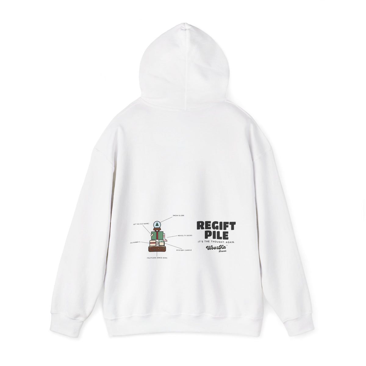 WoozKa Brands Funny Christmas Hoodie, Regift Office Party Wide Back Print