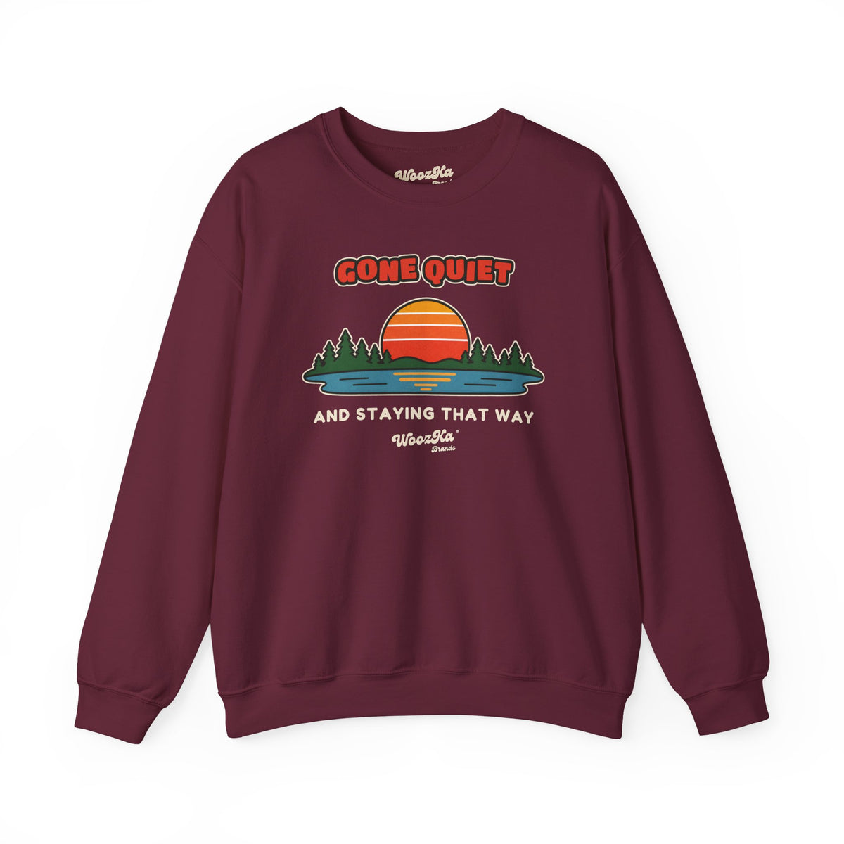 WoozKa Brands Retro Sunset Lake Sweatshirt, Nature Outdoors Front Print