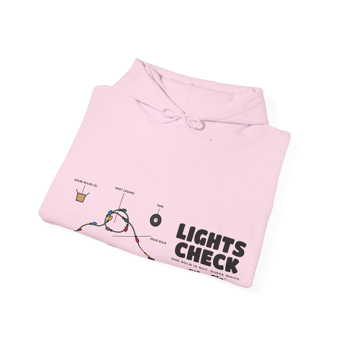 WoozKa Brands Christmas Lights Hoodie, Funny Holiday Wide Front Print