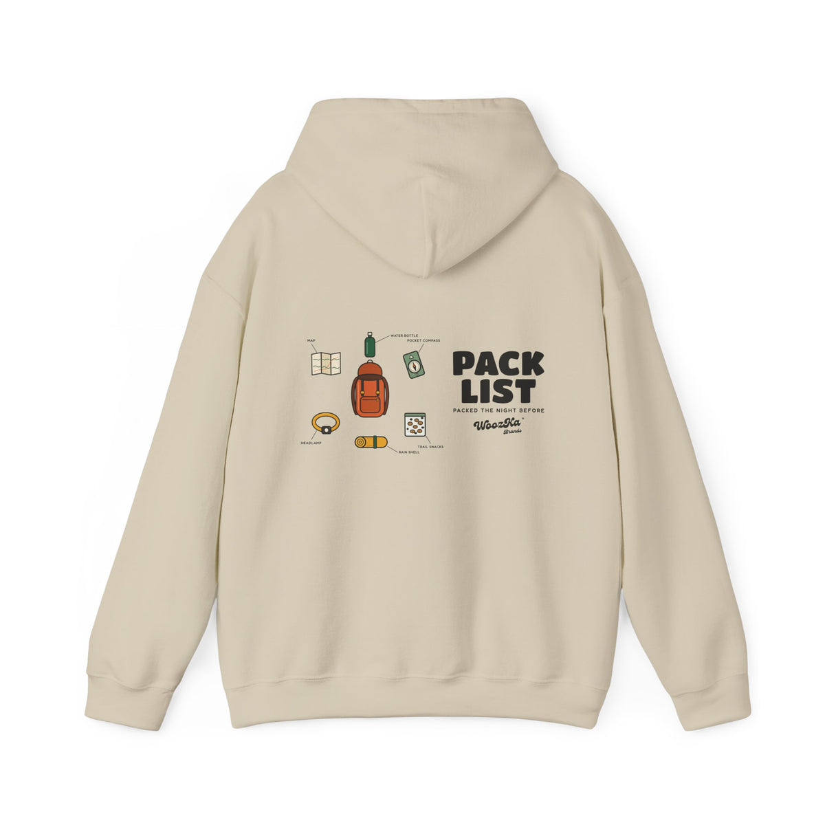 WoozKa Brands Hiking Hoodie, Backpacking Gear List Wide Back Print