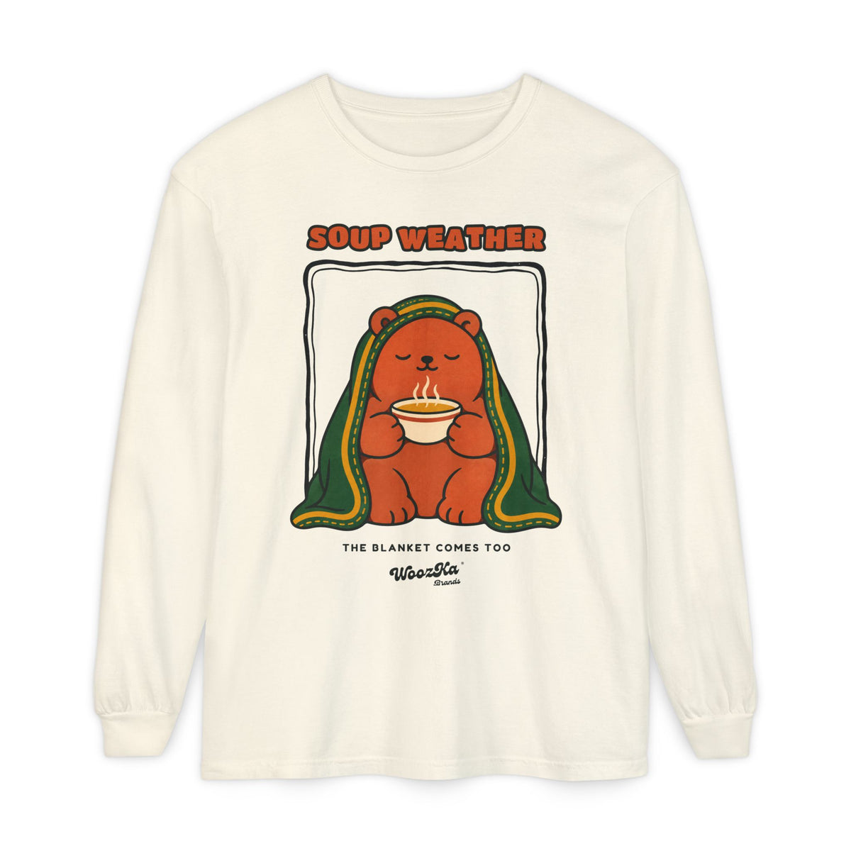 WoozKa Brands Soup Weather Bear Long Sleeve T-Shirt, Front Graphic
