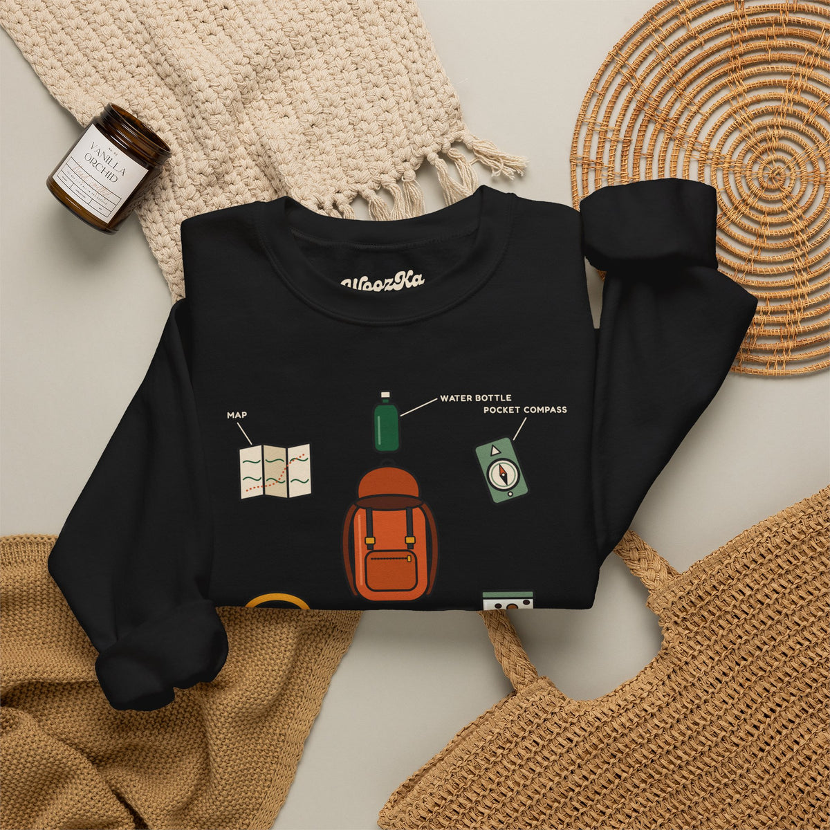 WoozKa Brands Hiking Sweatshirt, Backpacking Gear List Front Print