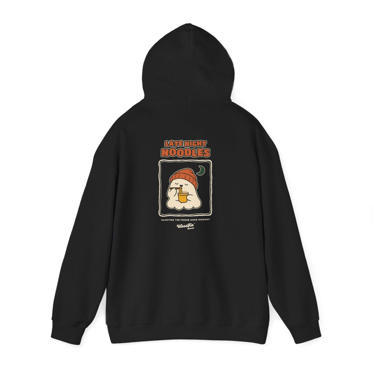 WoozKa Brands Late Night Noodles Ghost Hoodie, Front and Back Graphic