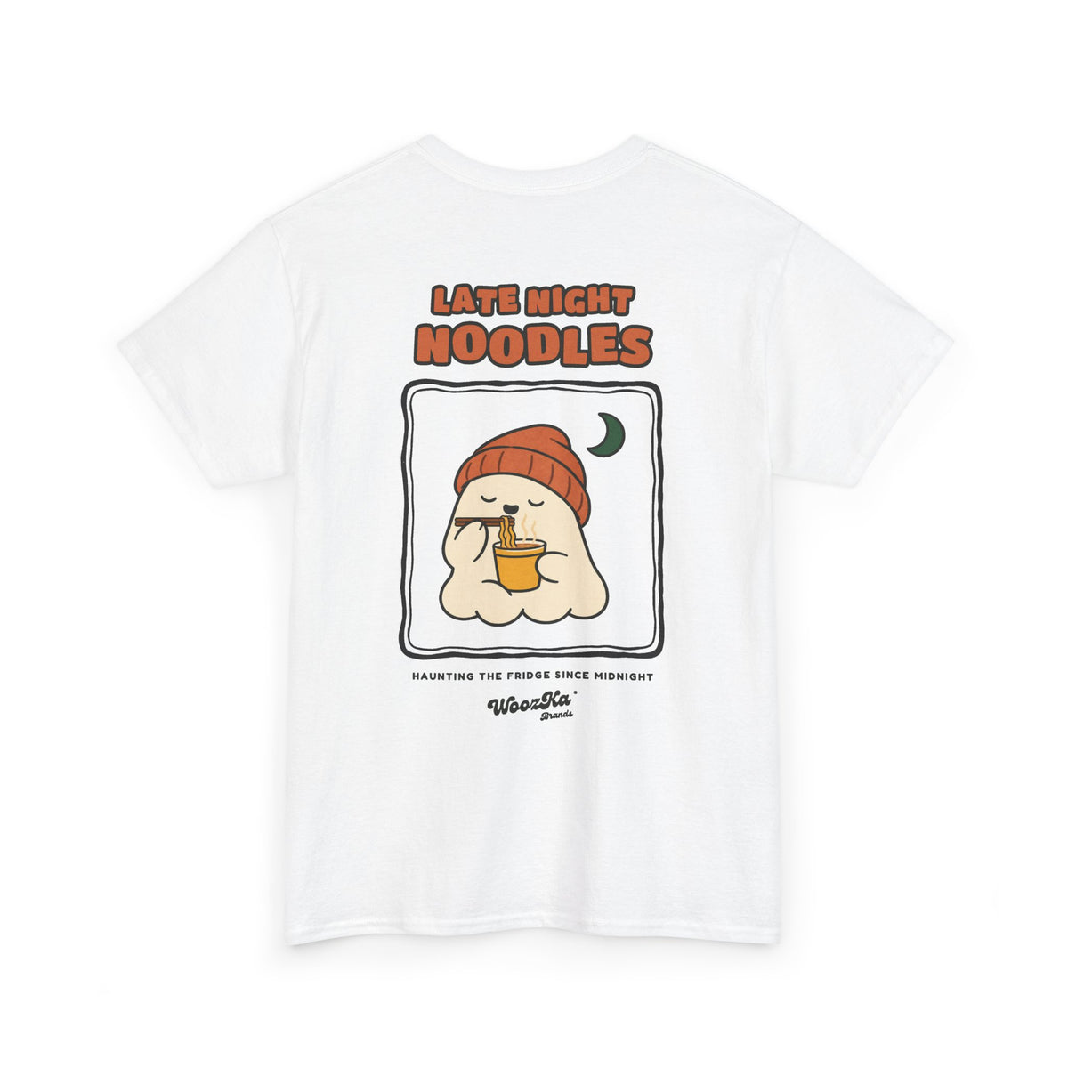 WoozKa Brands Late Night Noodles Ghost Heavy Cotton T-Shirt, Two-Sided