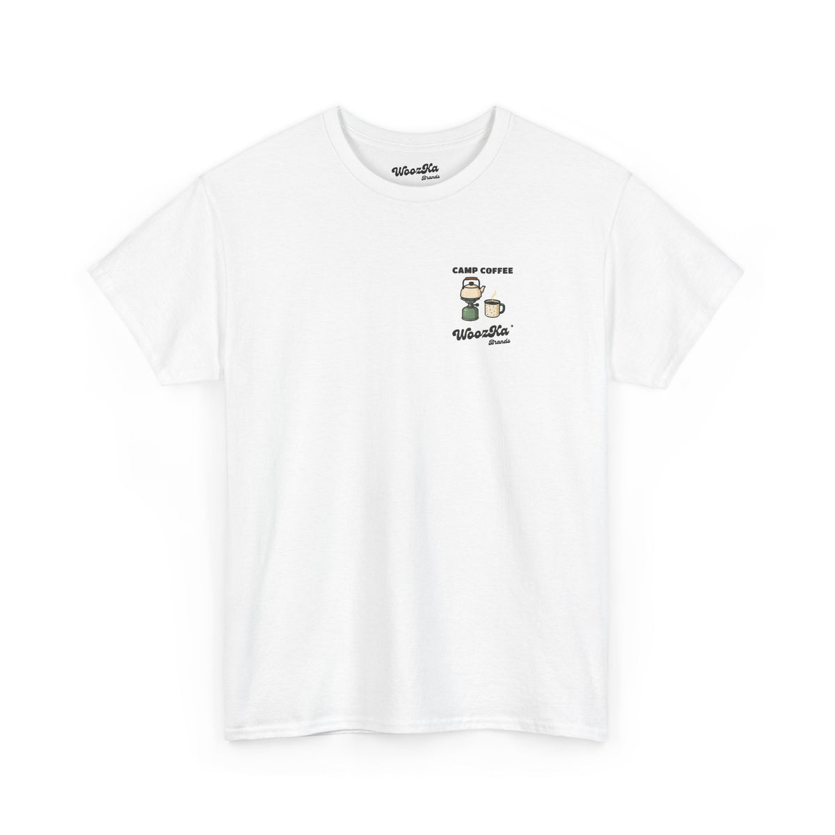 WoozKa Brands Camp Coffee Camping Heavy Cotton T-Shirt, Two-Sided Graphic