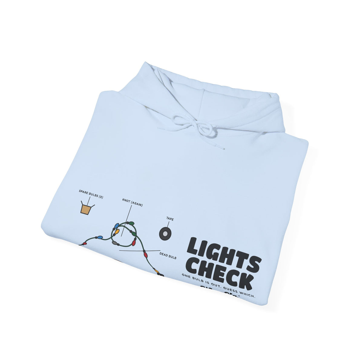 WoozKa Brands Christmas Lights Hoodie, Funny Holiday Wide Front Print