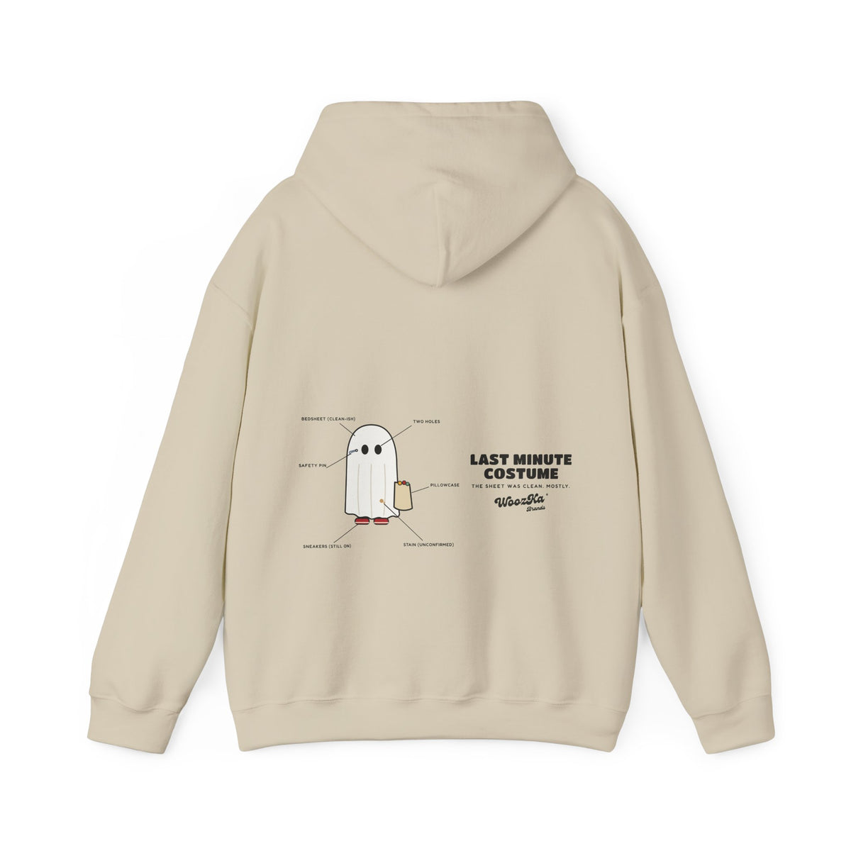 WoozKa Brands Lazy Halloween Costume Hoodie, Funny Ghost Wide Back Print