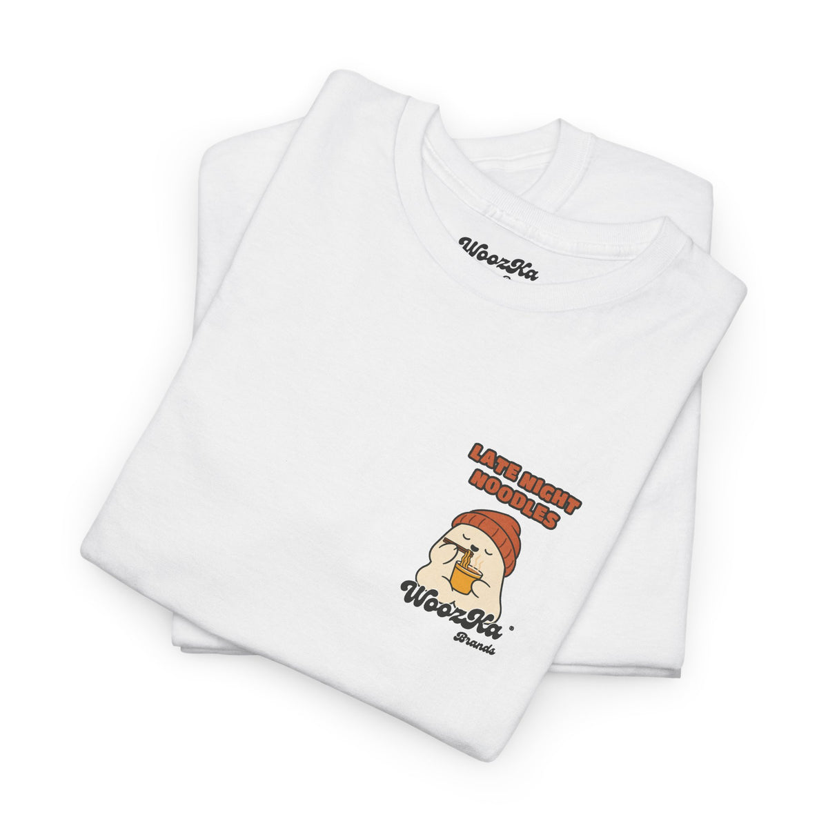 WoozKa Brands Late Night Noodles Ghost Heavy Cotton T-Shirt, Two-Sided