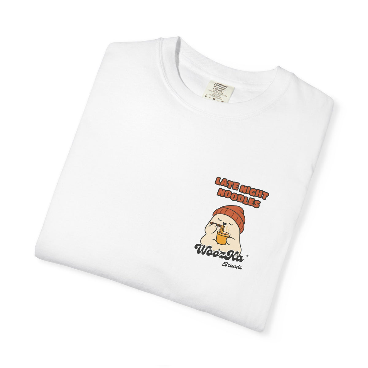 WoozKa Brands Late Night Noodles Ghost Garment-Dyed T-Shirt, Two-Sided