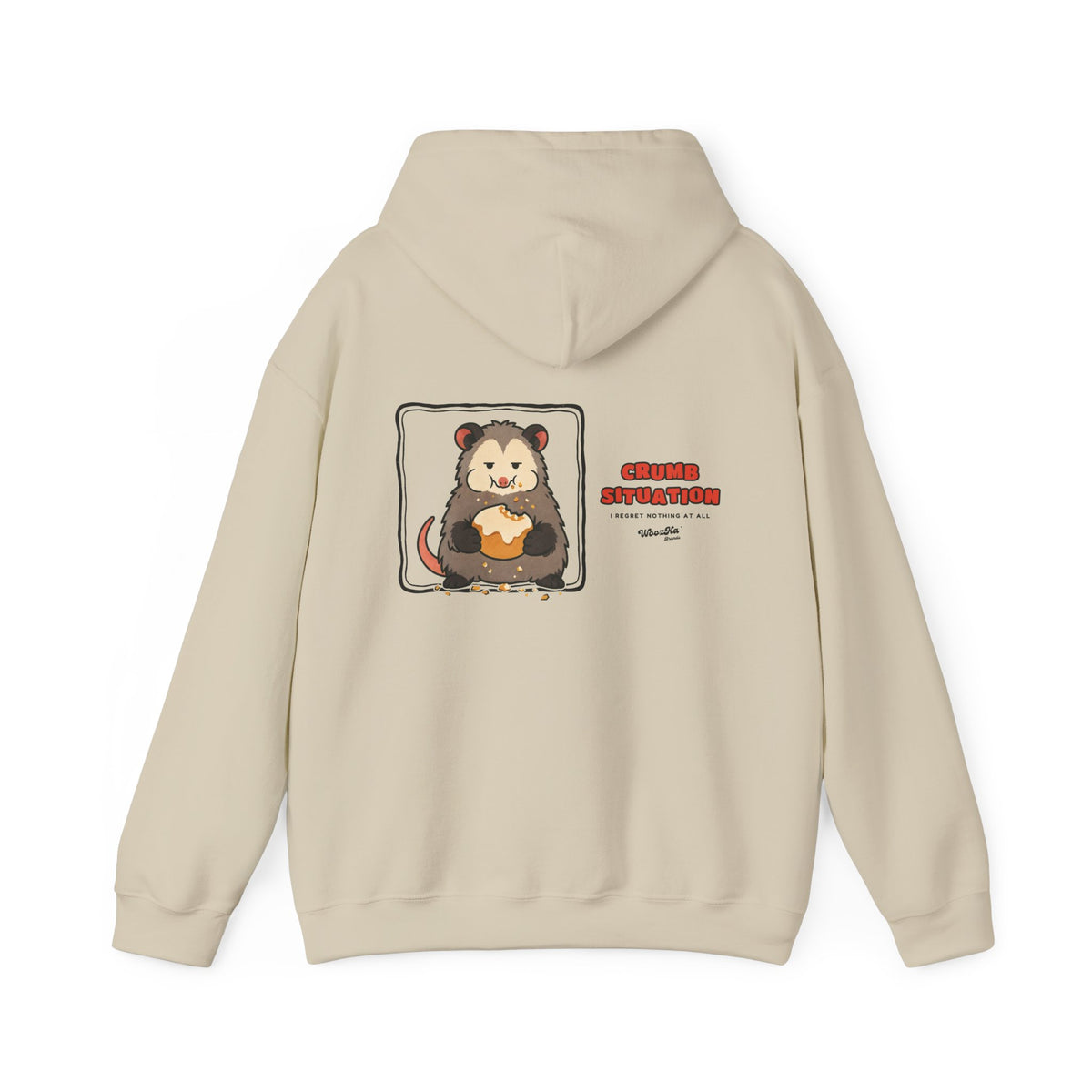 WoozKa Brands Crumb Situation Opossum Hoodie, Wide Back Graphic