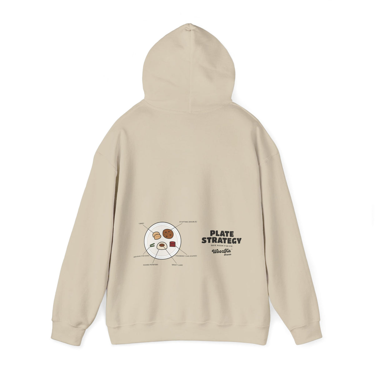 WoozKa Brands Funny Thanksgiving Hoodie, Turkey Dinner Wide Back Print