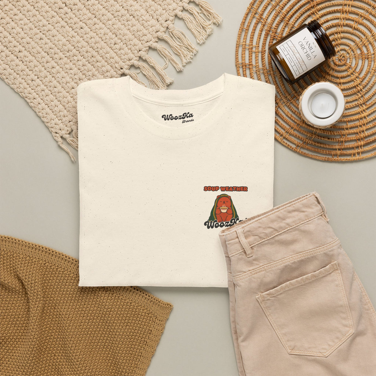 WoozKa Brands Soup Weather Bear Heavy Cotton T-Shirt, Two-Sided Graphic