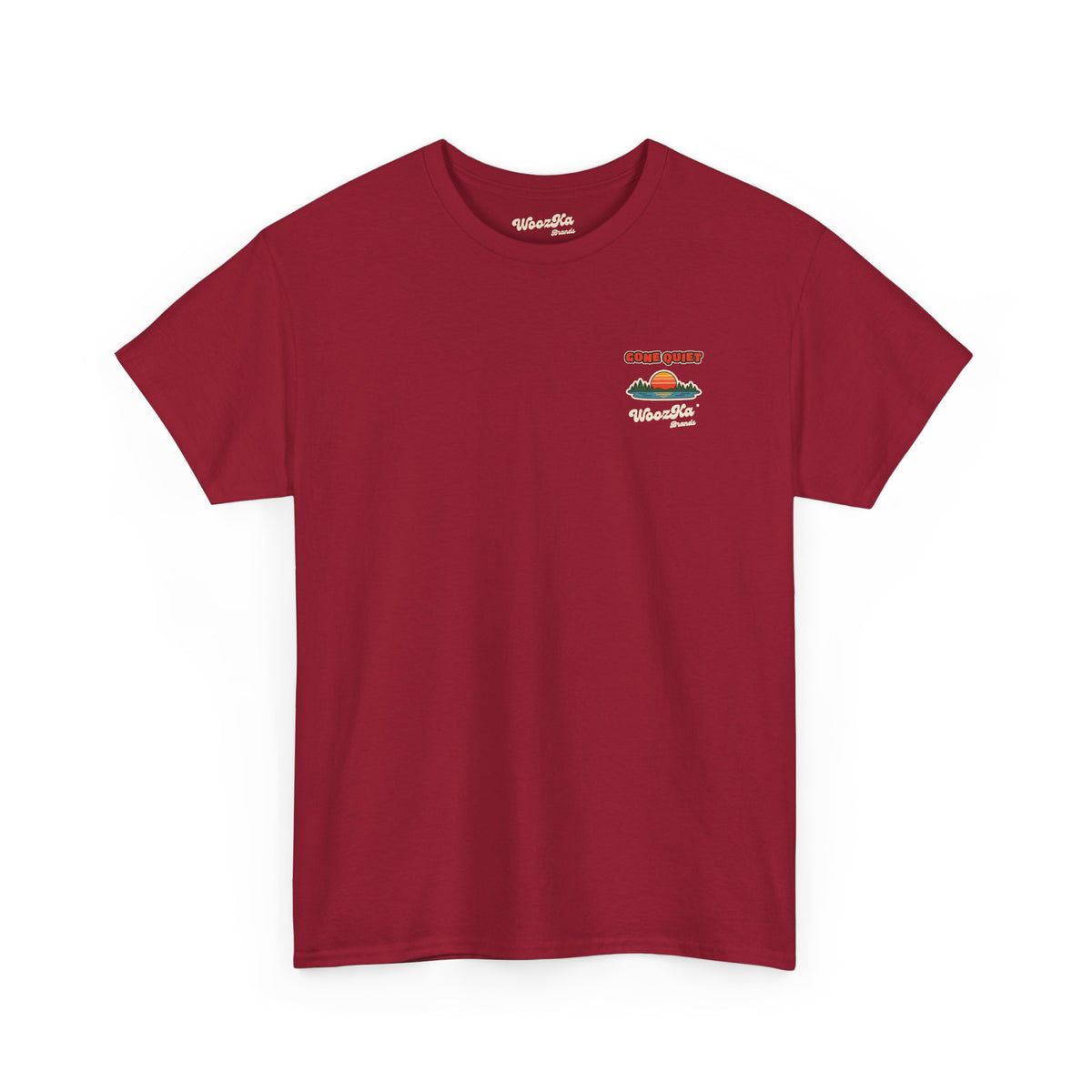 WoozKa Brands Retro Sunset Lake T-Shirt, Nature Outdoors Pine Back Print