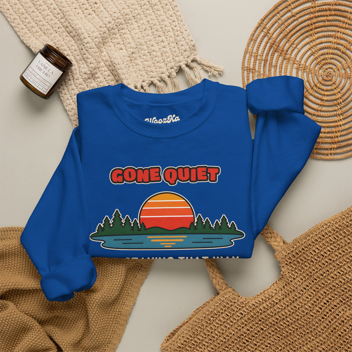 WoozKa Brands Retro Sunset Lake Sweatshirt, Nature Outdoors Front Print