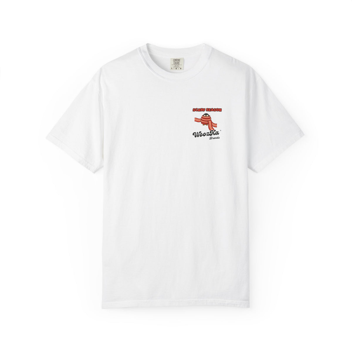 WoozKa Brands Scarf Season Penguin Garment-Dyed T-Shirt, Two-Sided Graphic