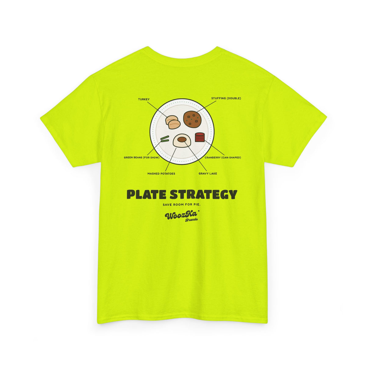 WoozKa Brands Funny Thanksgiving T-Shirt, Turkey Dinner Plate Back Print