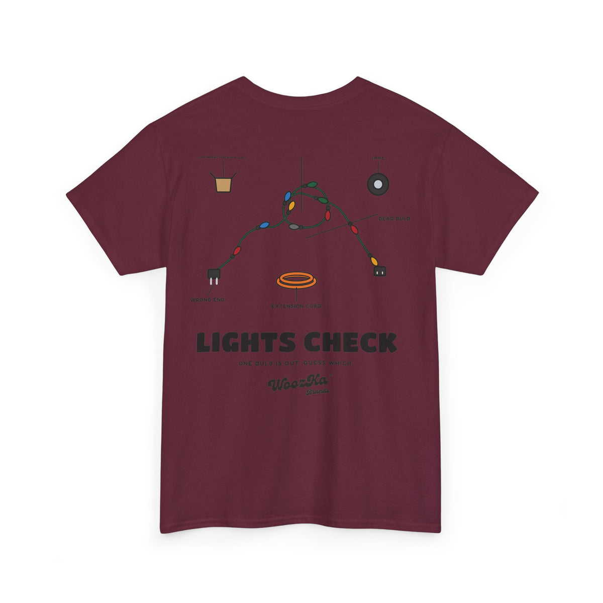 WoozKa Brands Christmas Lights T-Shirt, Funny Holiday Decorating Back Print
