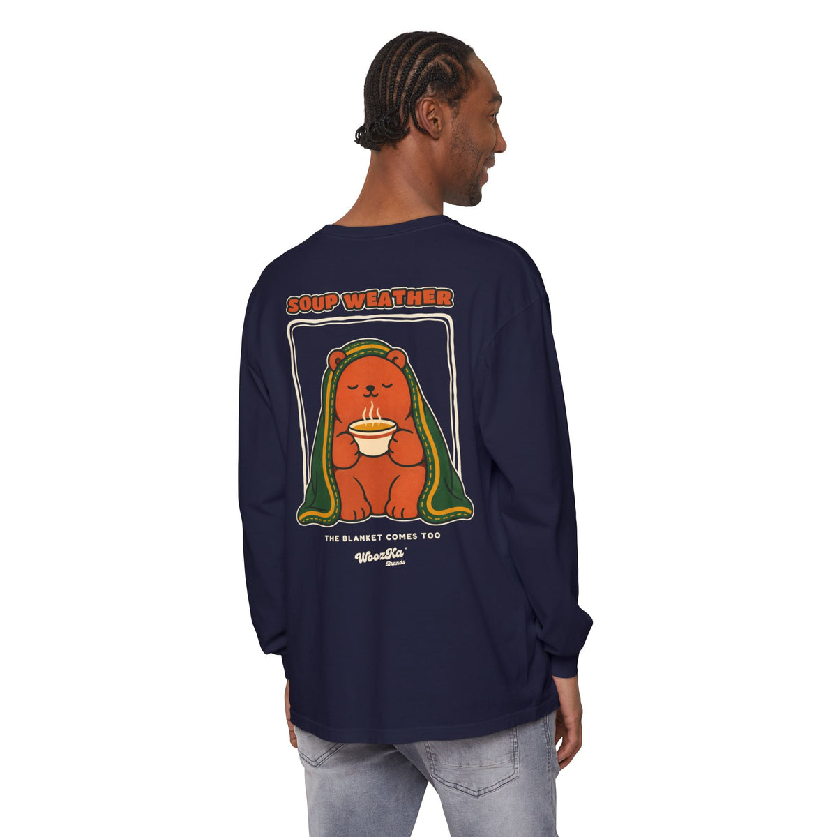 WoozKa Brands Soup Weather Bear Long Sleeve T-Shirt, Front and Back Graphic