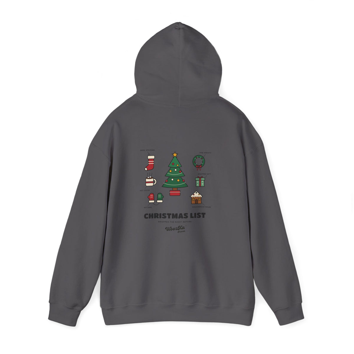 WoozKa Brands Cute Christmas Tree Hoodie, Holiday List Back Print