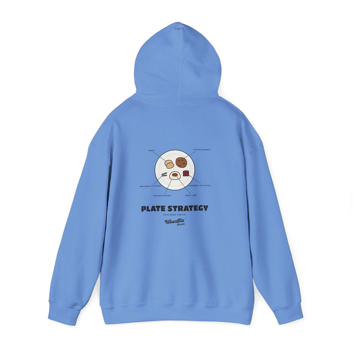 WoozKa Brands Funny Thanksgiving Hoodie, Turkey Dinner Plate Back Print