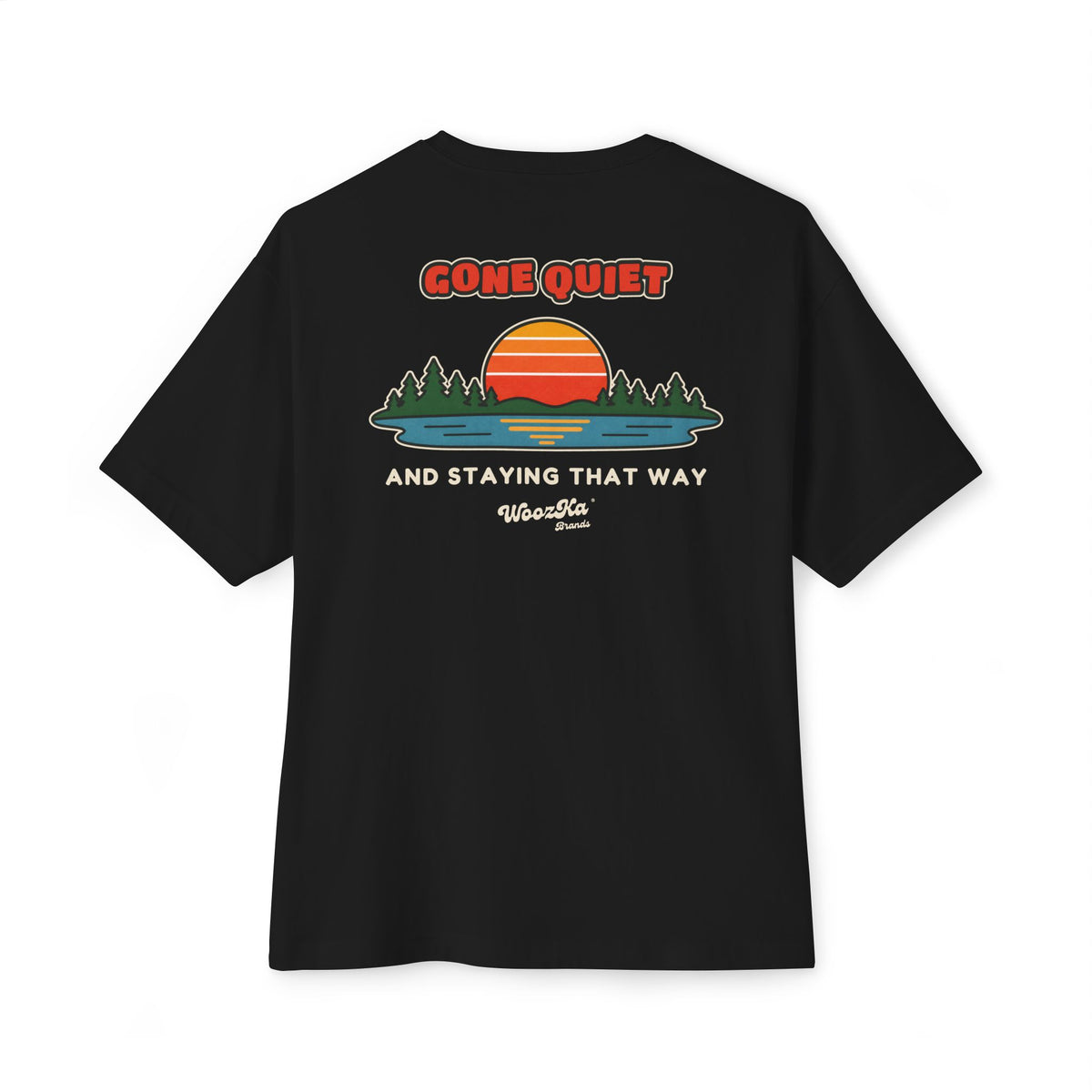 WoozKa Brands Retro Sunset Lake Oversized Tee, Nature Outdoors Back Print