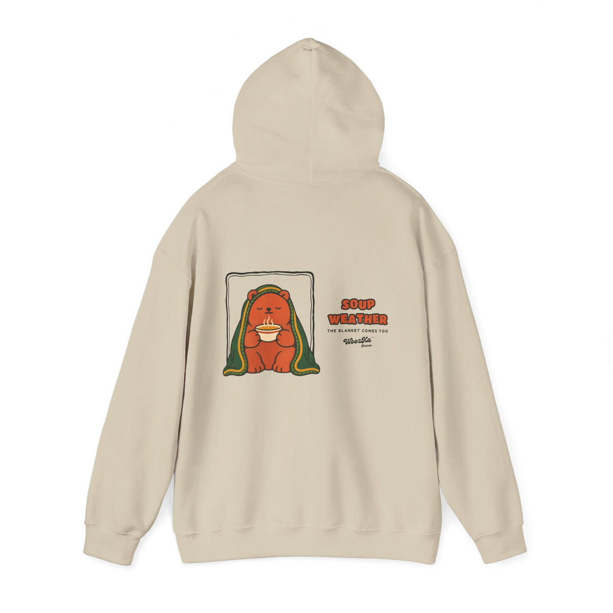 WoozKa Brands Soup Weather Bear Hoodie, Wide Back Graphic