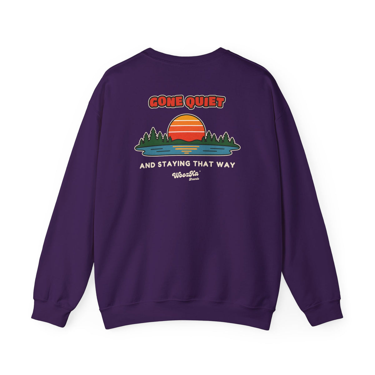 WoozKa Brands Retro Sunset Lake Sweatshirt, Nature Outdoors Pine Back Print