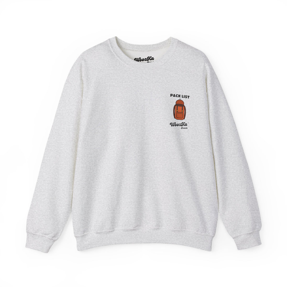 WoozKa Brands Hiking Sweatshirt, Backpacking Gear List Back Print