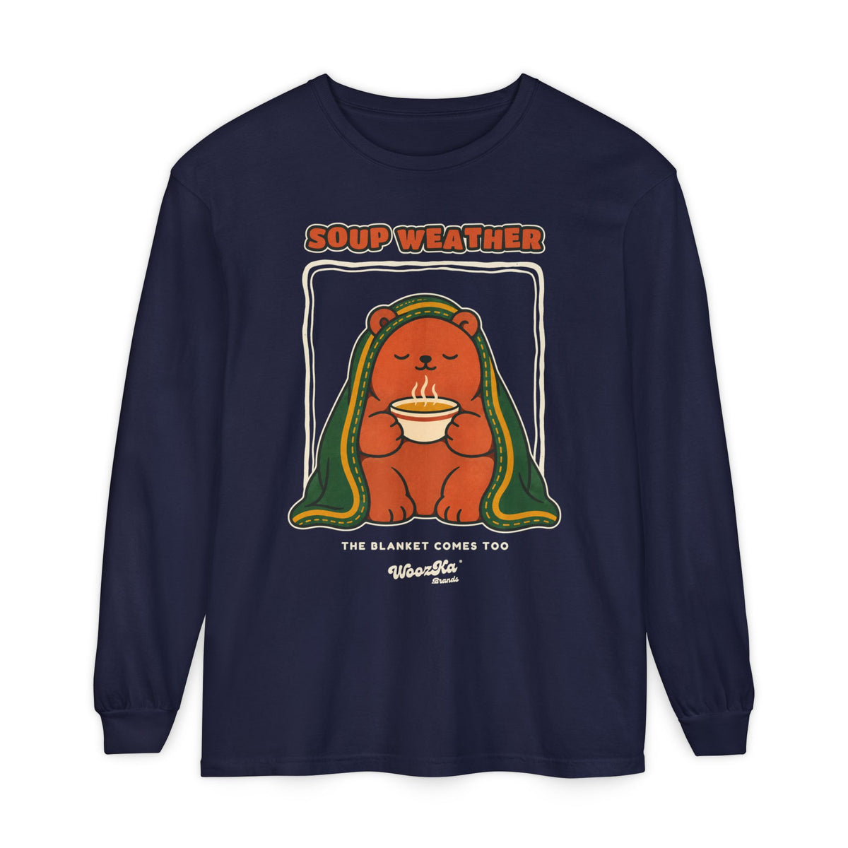 WoozKa Brands Soup Weather Bear Long Sleeve T-Shirt, Front Graphic