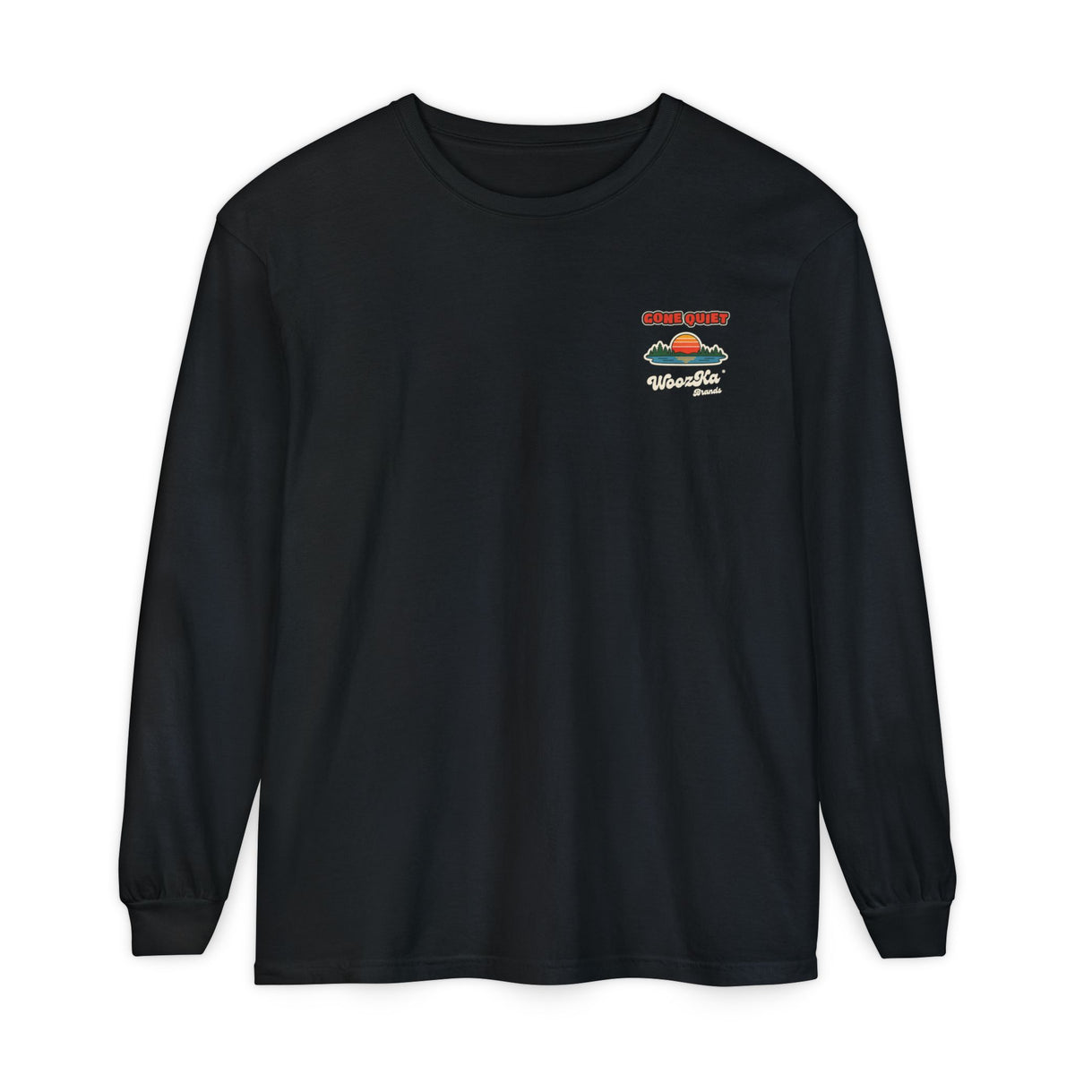 WoozKa Brands Retro Sunset Lake Long Sleeve Tee, Nature Outdoors Back Print