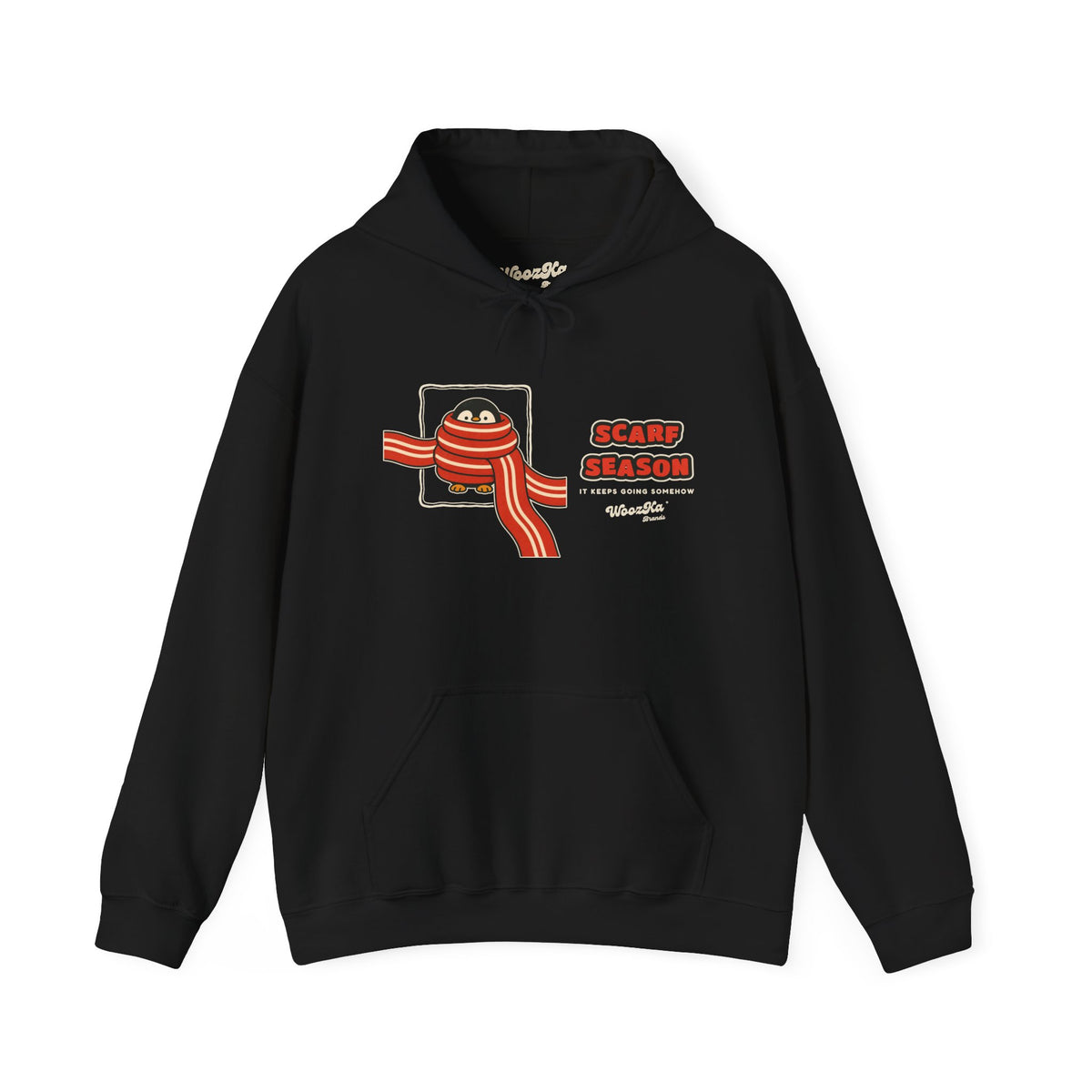 WoozKa Brands Scarf Season Penguin Hoodie, Wide Front Graphic