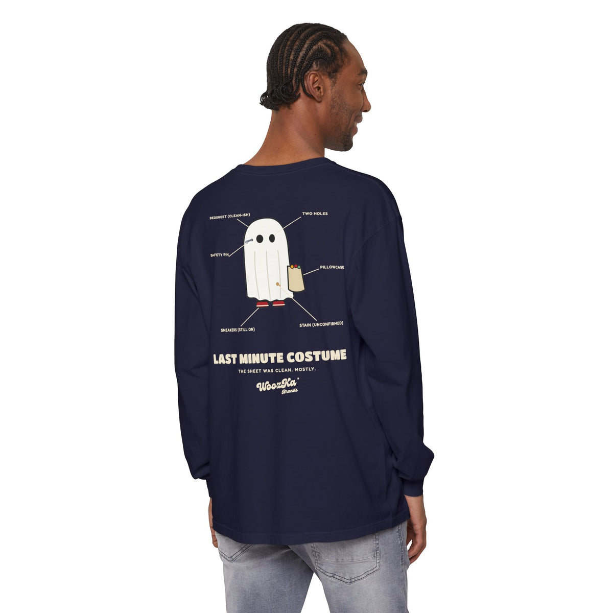 WoozKa Brands Lazy Halloween Costume Long Sleeve Tee, Back Print