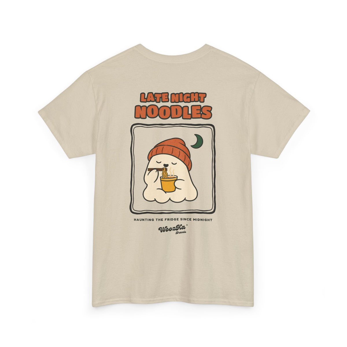 WoozKa Brands Late Night Noodles Ghost Heavy Cotton T-Shirt, Two-Sided