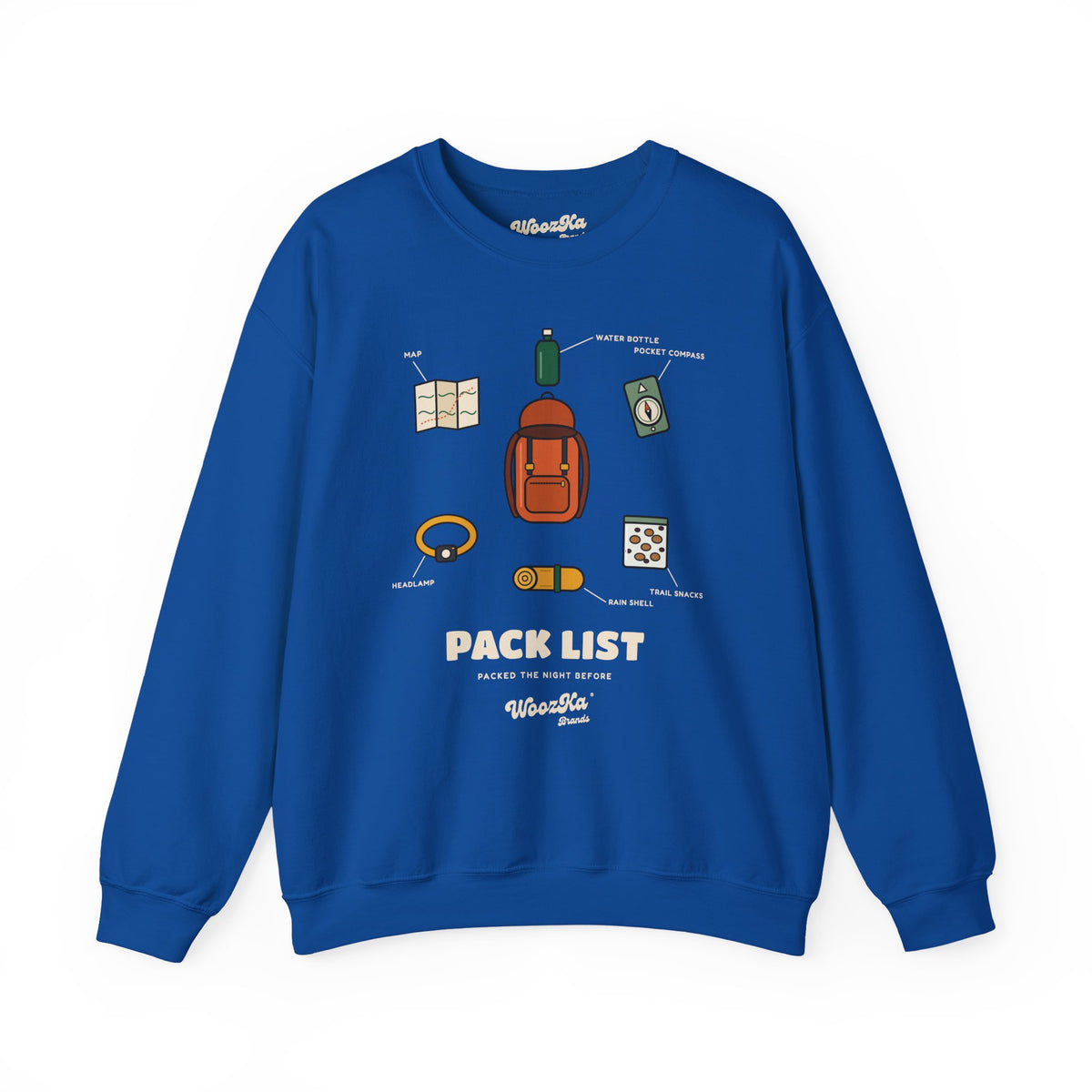 WoozKa Brands Hiking Sweatshirt, Backpacking Gear List Front Print