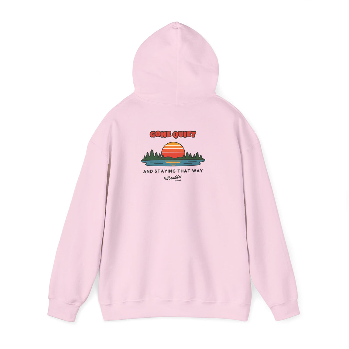 WoozKa Brands Retro Sunset Lake Hoodie, Nature Outdoors Pine Back Print