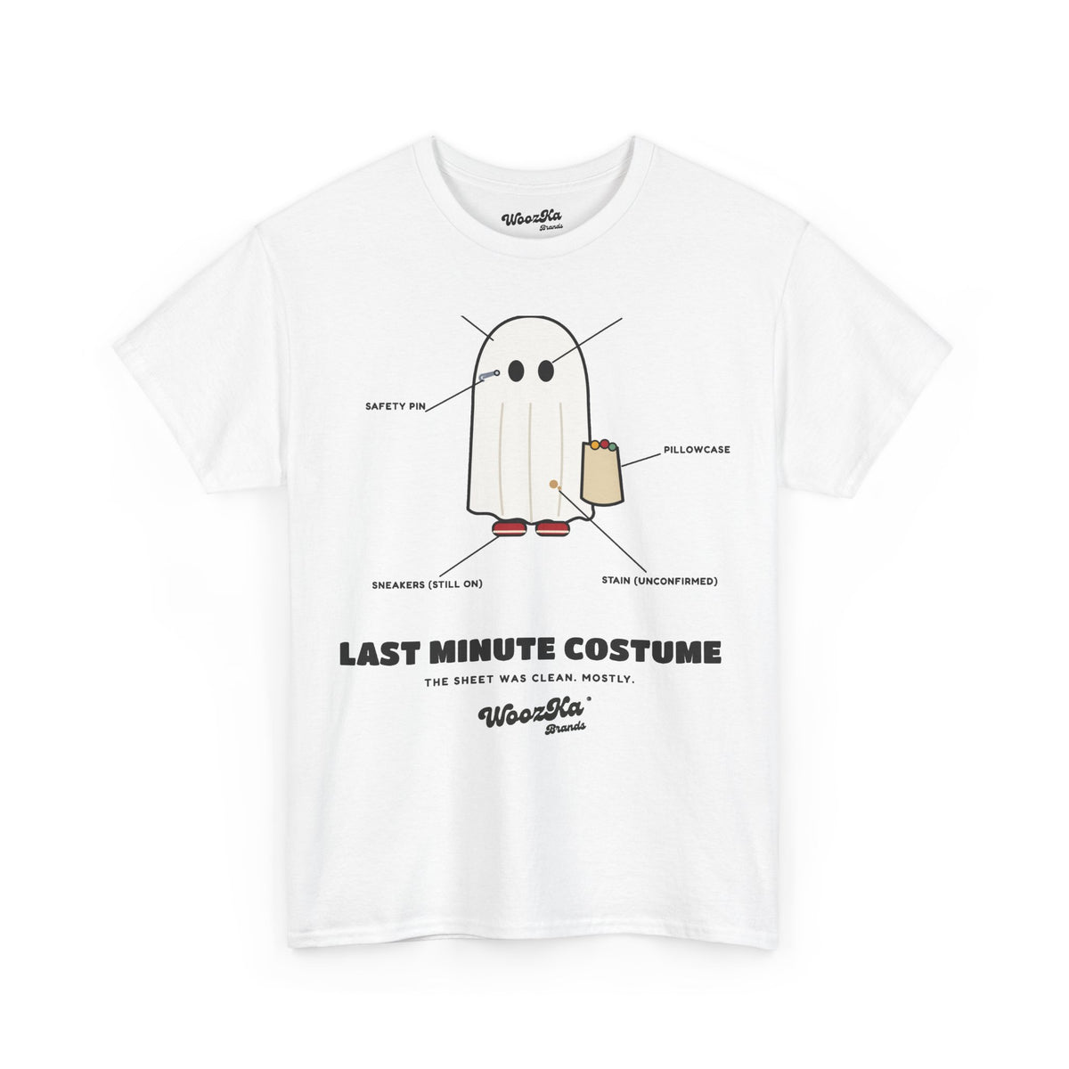 WoozKa Brands Lazy Halloween Costume T-Shirt, Funny Ghost Sheet Front Print