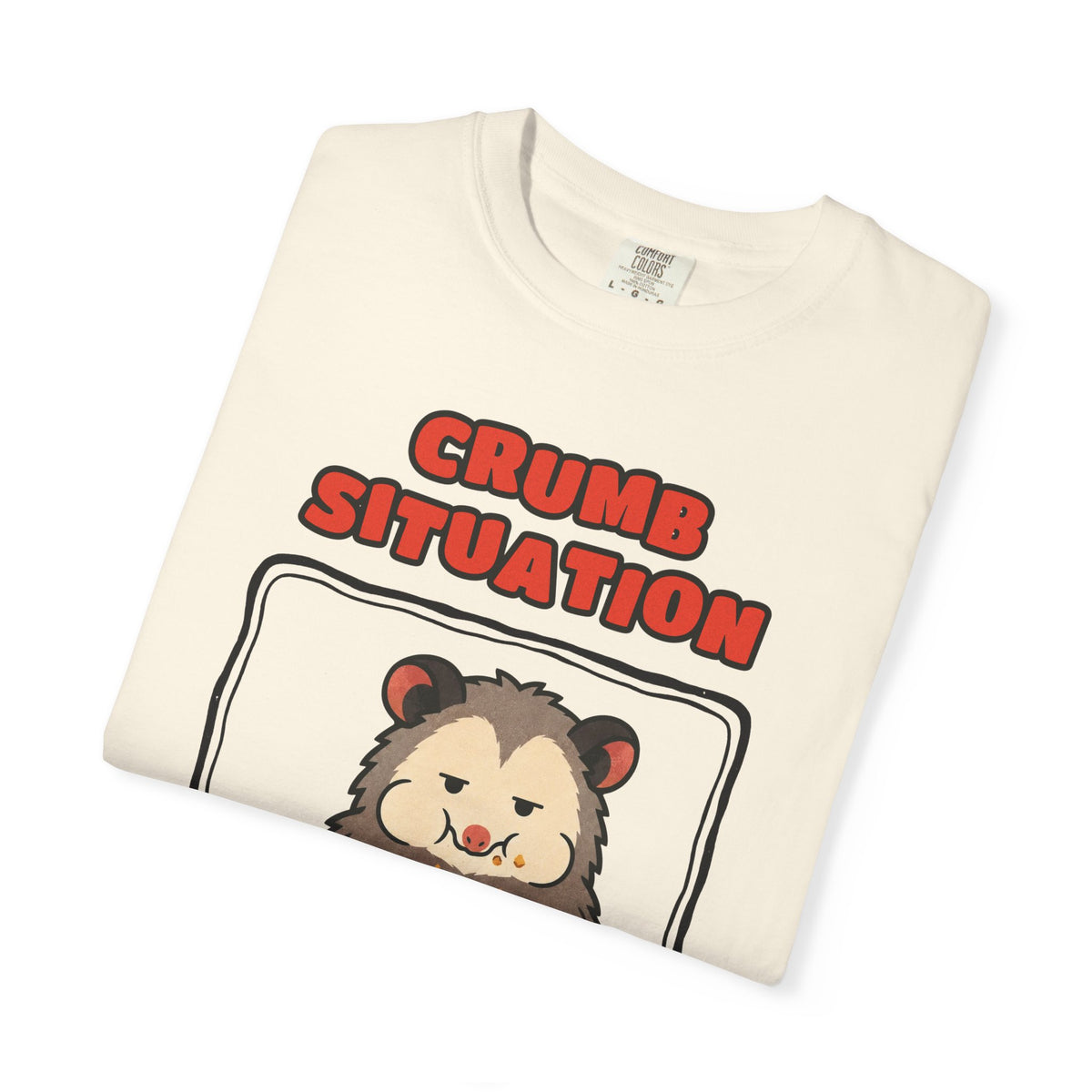 WoozKa Brands Crumb Situation Opossum Garment-Dyed T-Shirt, Front Graphic