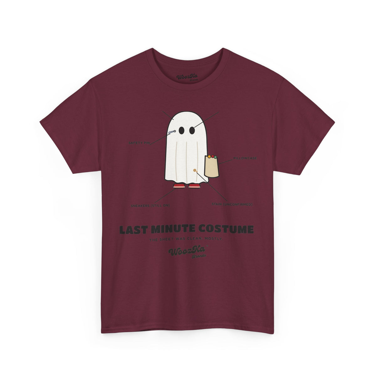 WoozKa Brands Lazy Halloween Costume T-Shirt, Funny Ghost Sheet Front Print