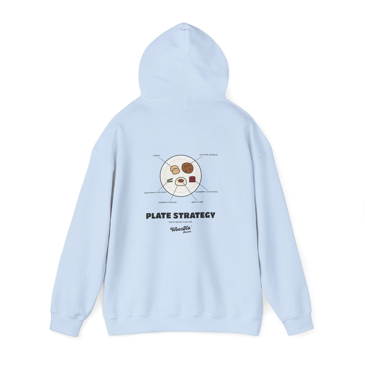 WoozKa Brands Funny Thanksgiving Hoodie, Turkey Dinner Plate Back Print