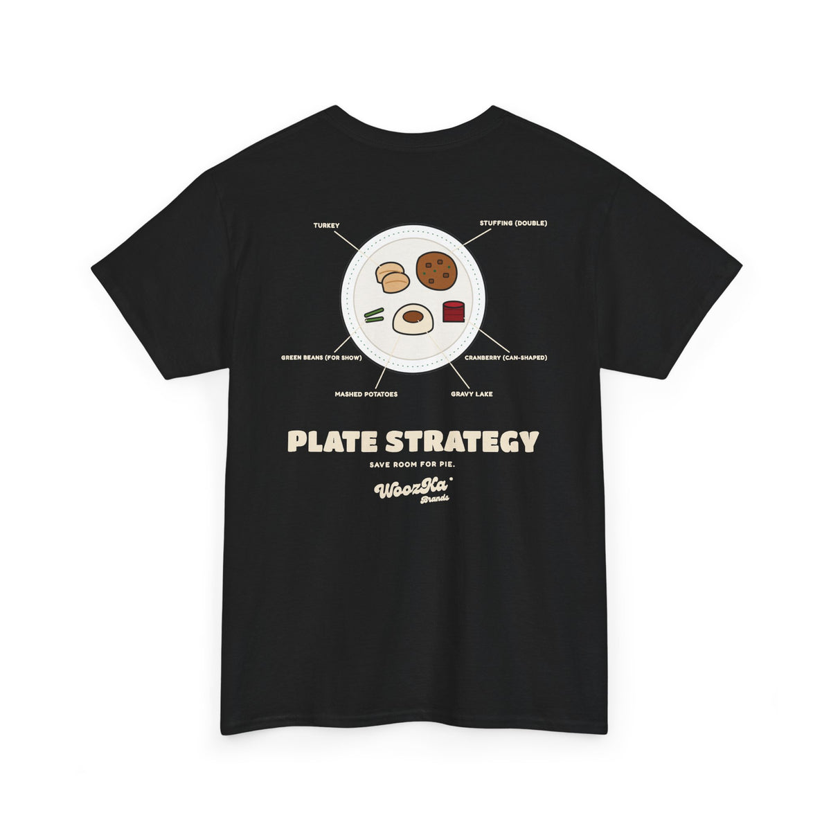 WoozKa Brands Funny Thanksgiving T-Shirt, Turkey Dinner Plate Back Print