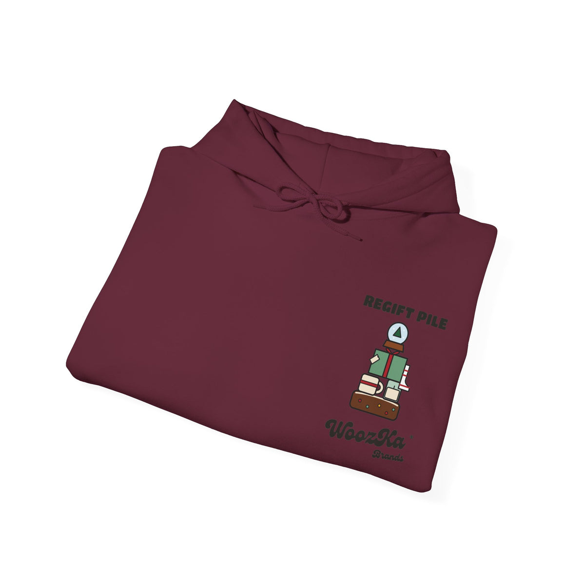WoozKa Brands Funny Christmas Hoodie, Regift Office Party Wide Back Print