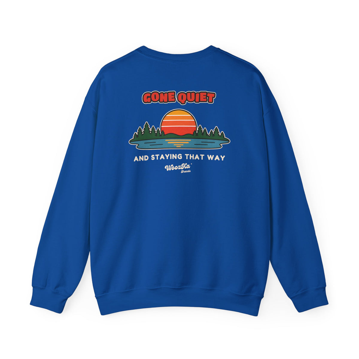 WoozKa Brands Retro Sunset Lake Sweatshirt, Nature Outdoors Pine Back Print