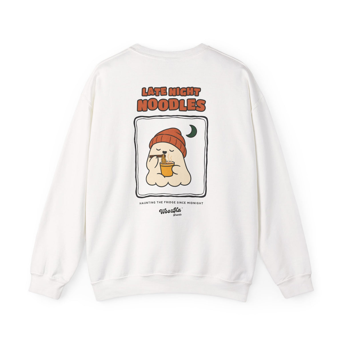 WoozKa Brands Late Night Noodles Ghost Crewneck Sweatshirt, Two-Sided
