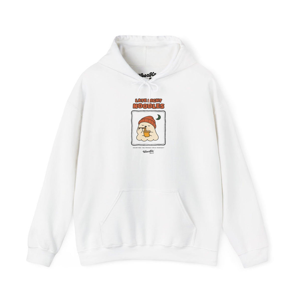 WoozKa Brands Late Night Noodles Ghost Hoodie, Front Graphic