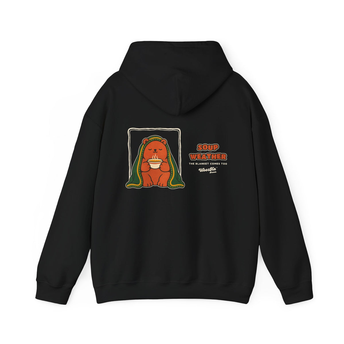 WoozKa Brands Soup Weather Bear Hoodie, Wide Back Graphic