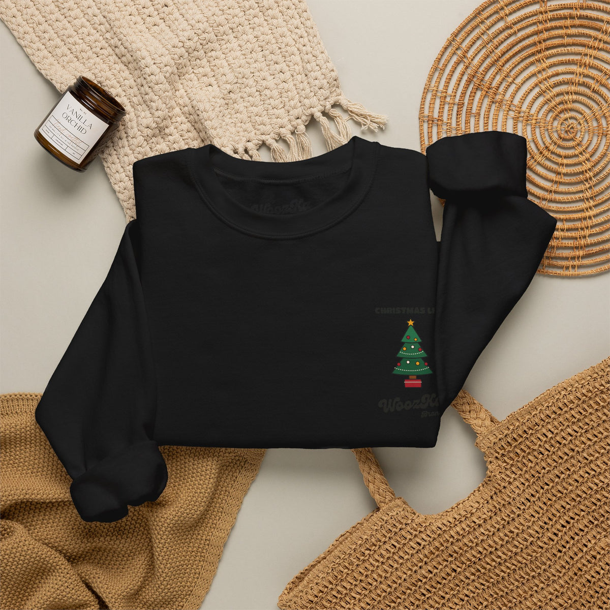 WoozKa Brands Cute Christmas Tree Sweatshirt, Holiday List Back Print