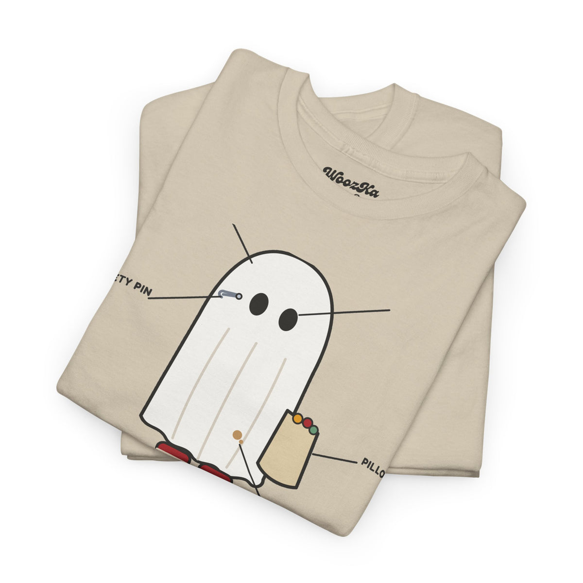 WoozKa Brands Lazy Halloween Costume T-Shirt, Funny Ghost Sheet Front Print